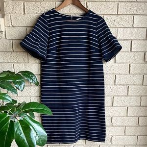 Loft Dress Navy White Striped Bell Sleeve Shift Dress Sz S Spring Dress